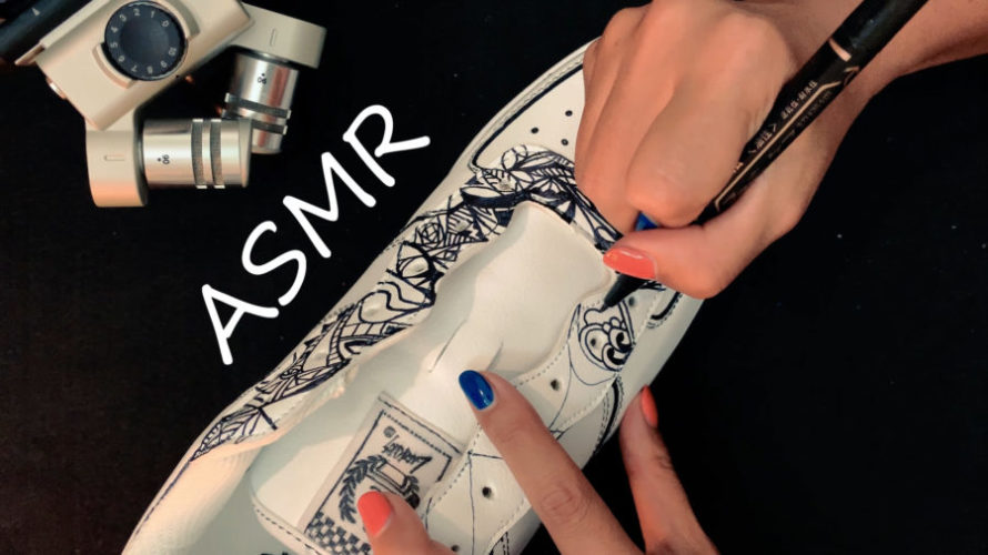 ASMR 睡眠 | 見たらきっと眠くなる。ドンキで買ったプチプラスニーカーをマッキーでカスタムしている作業動画 | スニーカーカスタム | Painting sound